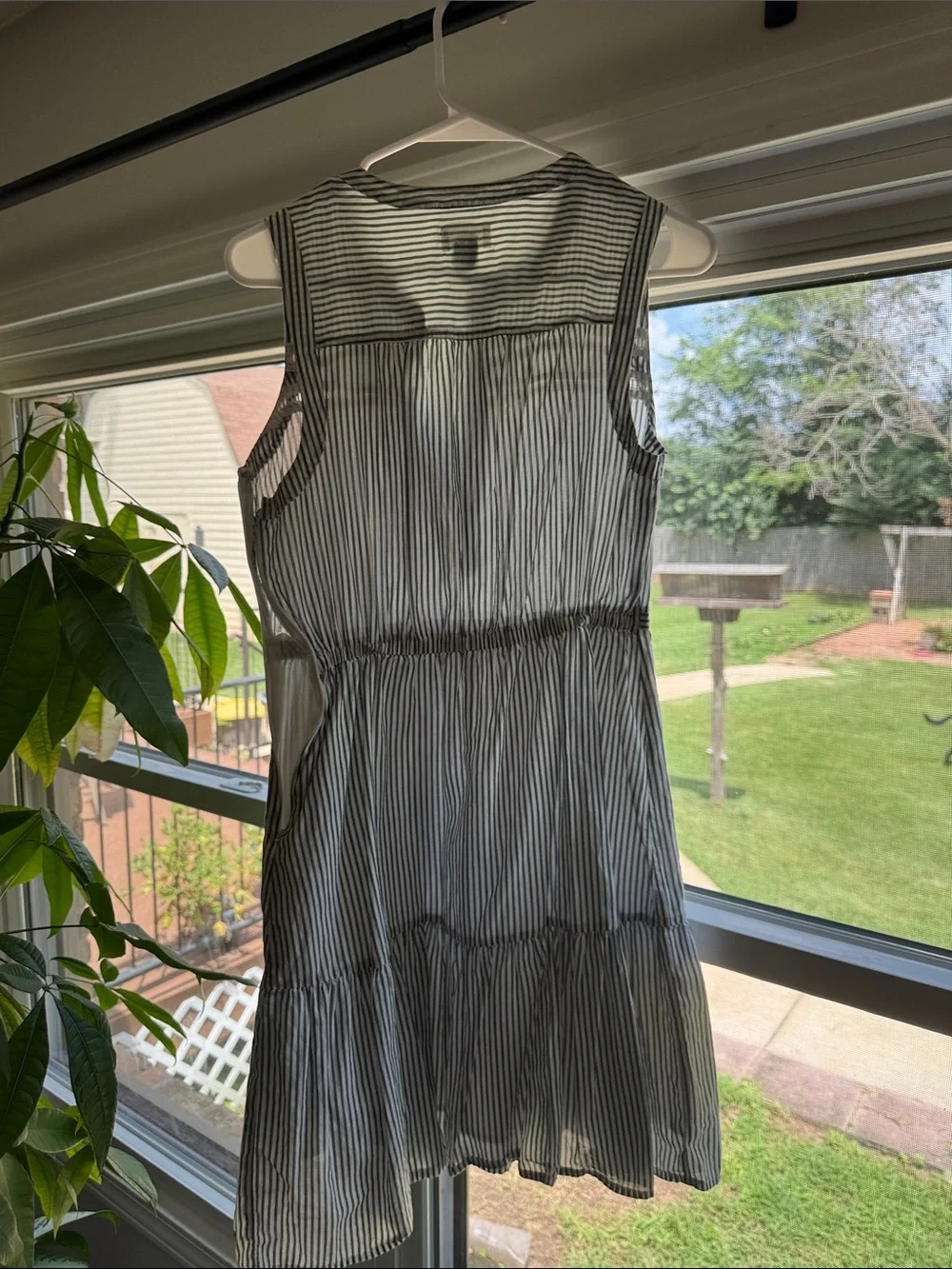Old Navy Grey and White Striped Sleeveless Dress